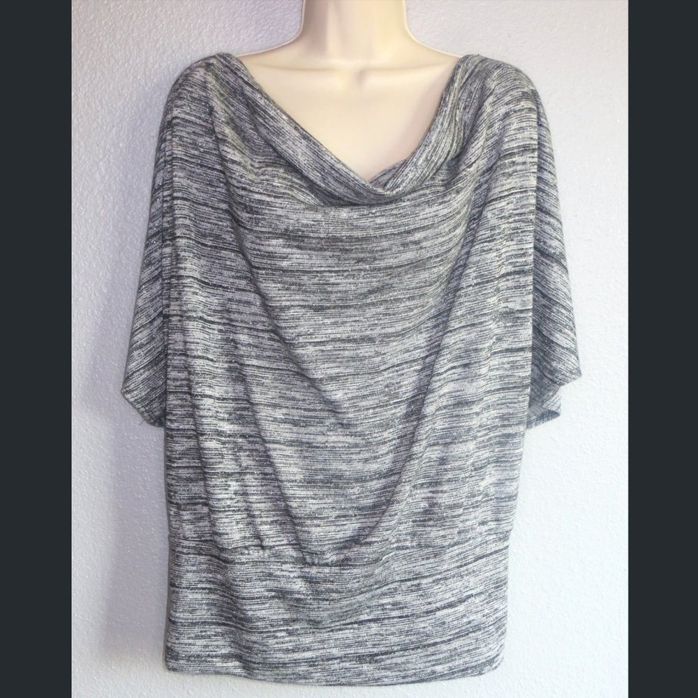 Gray Metallic Cowl Neck Dolman Stretch Tunic 3X